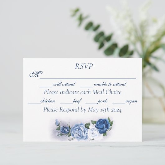 Romantic Blue Regency Gay Botanical Silhouette  出欠カード (スタンド正面)