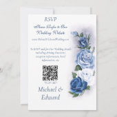 Romantic Blue Regency Gay Botanical Silhouette  招待状 (裏面)