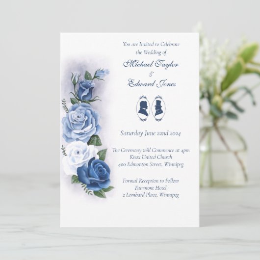 Romantic Blue Regency Gay Botanical Silhouette 招待状 (スタンド正面)