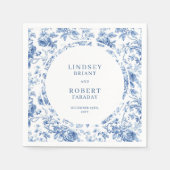 Romantic Blue Roses Toile Personalized Wedding  スタンダードカクテルナプキン (正面)