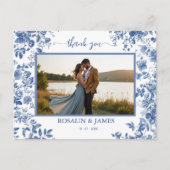 Romantic Blue Toile QR code Photo Thank You ポストカード (正面)