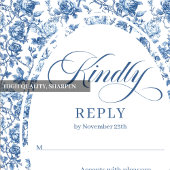 Romantic Blue Toile Roses Custom Wedding RSVP Card