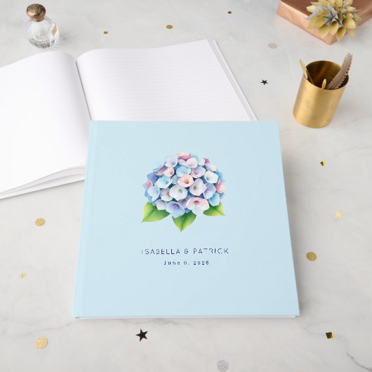 Romantic Blue Watercolor Hydrangeas ゲストブック (正面見開き)
