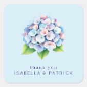 Romantic Blue Watercolor Hydrangeas スクエアシール (正面)