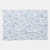 Romantic Blue White Floral Bridal Shower キッチンタオル (横)