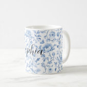 Romantic Blue White Floral Bridal Shower コーヒーマグカップ (正面右)