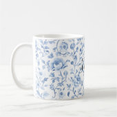 Romantic Blue White Floral Bridal Shower コーヒーマグカップ (左)