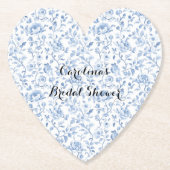 Romantic Blue White Floral Bridal Shower ペーパーコースター (正面)
