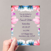 Romantic Blush & Blue floral Wedding Invitation アクリル招待状 (インサイチュ (ポータブル))