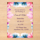 Romantic Blush & Blue floral Wedding Invitation アクリル招待状 (正面)