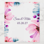 Romantic Blush & Blue floral Wedding Invitation ワインラベル (シングルラベル)
