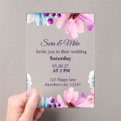 Romantic Blush & Blue Wedding Invitation  アクリル招待状 (インサイチュ (ポータブル))