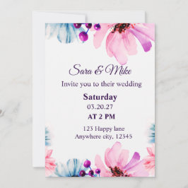 Romantic Blush & Blue Wedding Invitation  招待状
