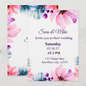 Romantic Blush & Blue Wedding Invitation  招待状 (正面/裏面)