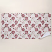 Romantic Blush & Burgundy Peony Floral Pattern ビーチタオル (正面)