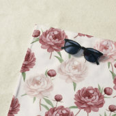 Romantic Blush & Burgundy Peony Floral Pattern ビーチタオル (インサイチュ)