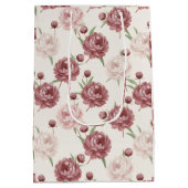 Romantic Blush & Burgundy Peony Floral Pattern ミディアムペーパーバッグ (裏面)