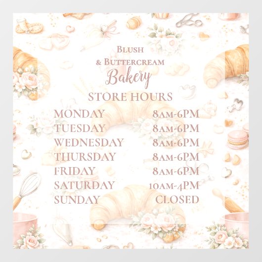 Romantic Blush Croissant Bakery Business ウィンドウサイン (シート)