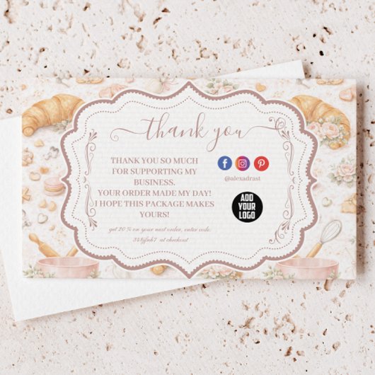 Romantic Blush Croissant Bakery Business サンキューカード