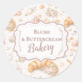 Romantic Blush Croissant Bakery Business ラウンドシール (正面)