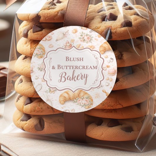 Romantic Blush Croissant Bakery Business ラウンドシール