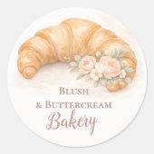 Romantic Blush Croissant Bakery Business ラウンドシール (正面)