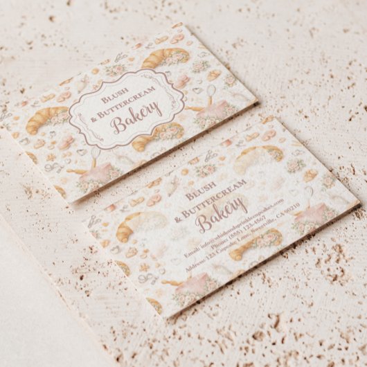Romantic Blush Croissant Bakery Business 名刺