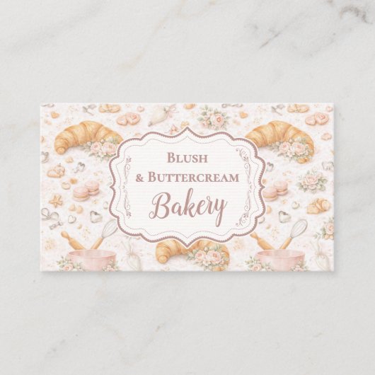 Romantic Blush Croissant Bakery Business 名刺 (正面)