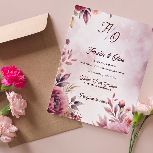 Romantic Blush Ethereal Mauve Wedding Invitation インビテーションポストカード