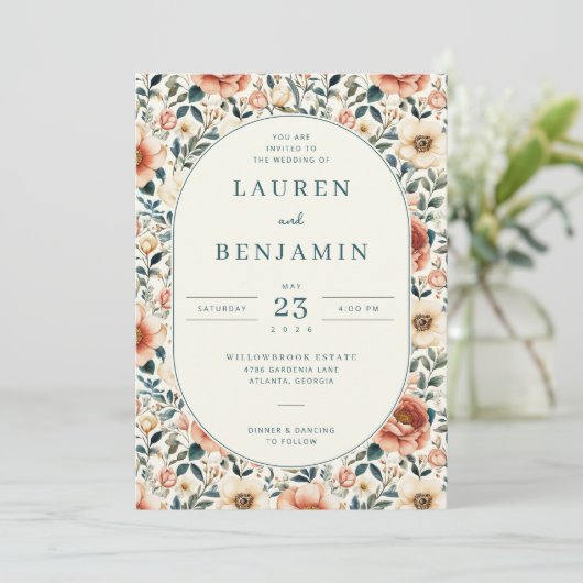 Romantic Blush Floral Border 招待状 (スタンド正面)