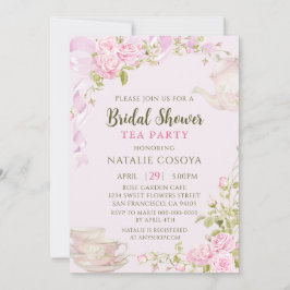 Romantic Blush Floral Bridal Shower Tea Party 招待状