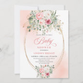Romantic Blush Floral Gold Baby Shower Invite Girl 招待状 (正面)