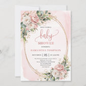 Romantic Blush Floral Greenery Girl Baby Shower 招待状 (正面)