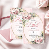 Romantic Blush Floral Greenery Gold Shower 招待状