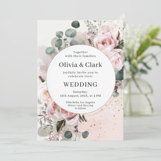 Romantic Blush Floral Wedding 招待状 (スタンド正面)