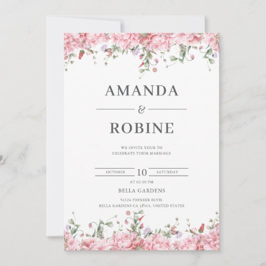 Romantic Blush Floral Wedding Invitation 招待状 (正面)