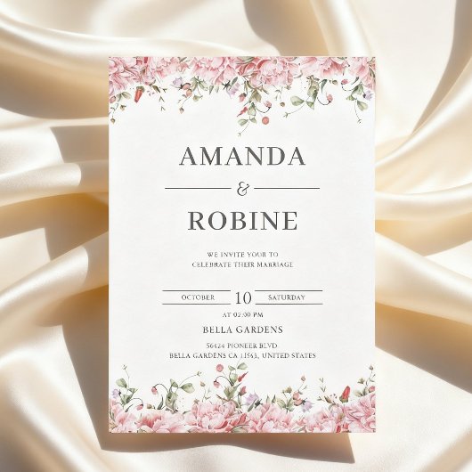 Romantic Blush Floral Wedding Invitation 招待状