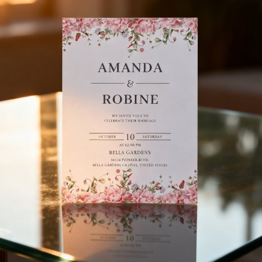 Romantic Blush Floral Wedding Invitation 招待状
