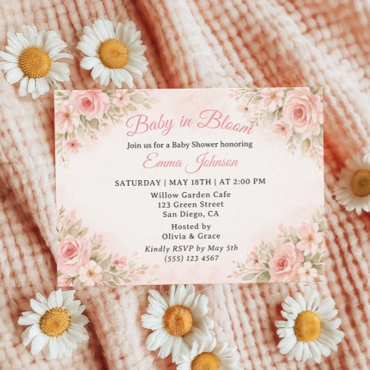 Romantic Blush Garden Baby in Bloom Invite 招待状