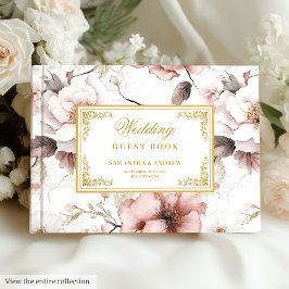 Romantic Blush Ivory Gold Floral Wedding Book ゲストブック
