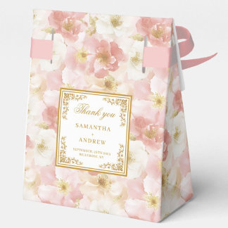 Romantic Blush Ivory Gold Wedding Thank You Box フェイバーボックス
