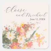 Romantic Blush Painted Floral Wedding スクエアシール (正面)