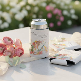 Romantic Blush Painted Floral Wedding 缶クーラー