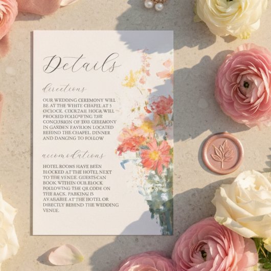 Romantic Blush Painted Floral Wedding Details エンクロージャーカード
