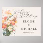 Romantic Blush Painted Floral Wedding Welcome ポスター (正面)
