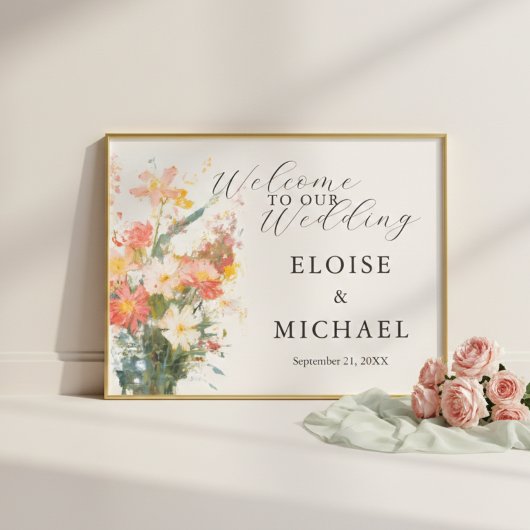 Romantic Blush Painted Floral Wedding Welcome ポスター