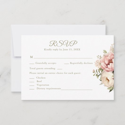 Romantic Blush & Peach Floral Wedding RSVP Card (正面)