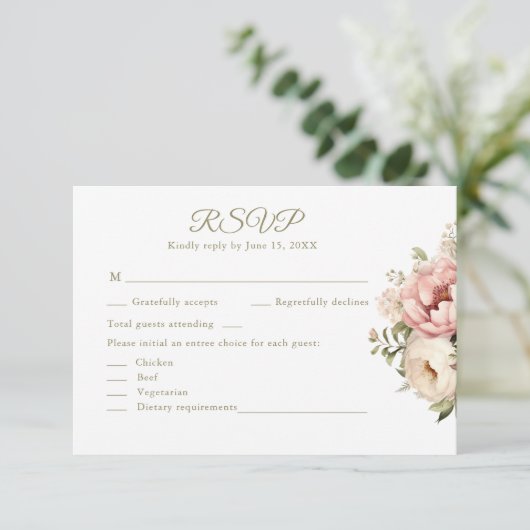 Romantic Blush & Peach Floral Wedding RSVP Card (スタンド正面)