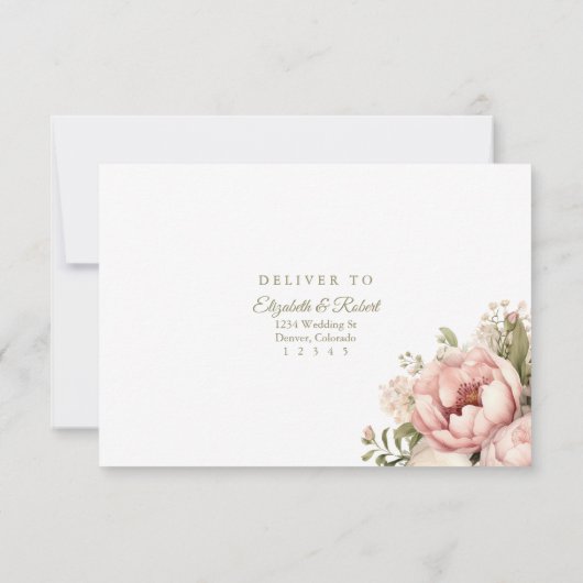Romantic Blush & Peach Floral Wedding RSVP Card (裏面)