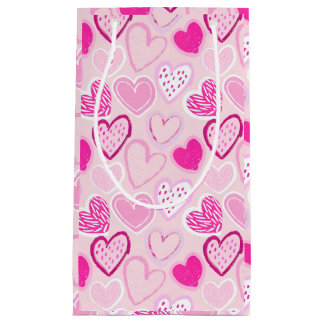Romantic Blush Pink and Magenta Patterned Heart スモールペーパーバッグ